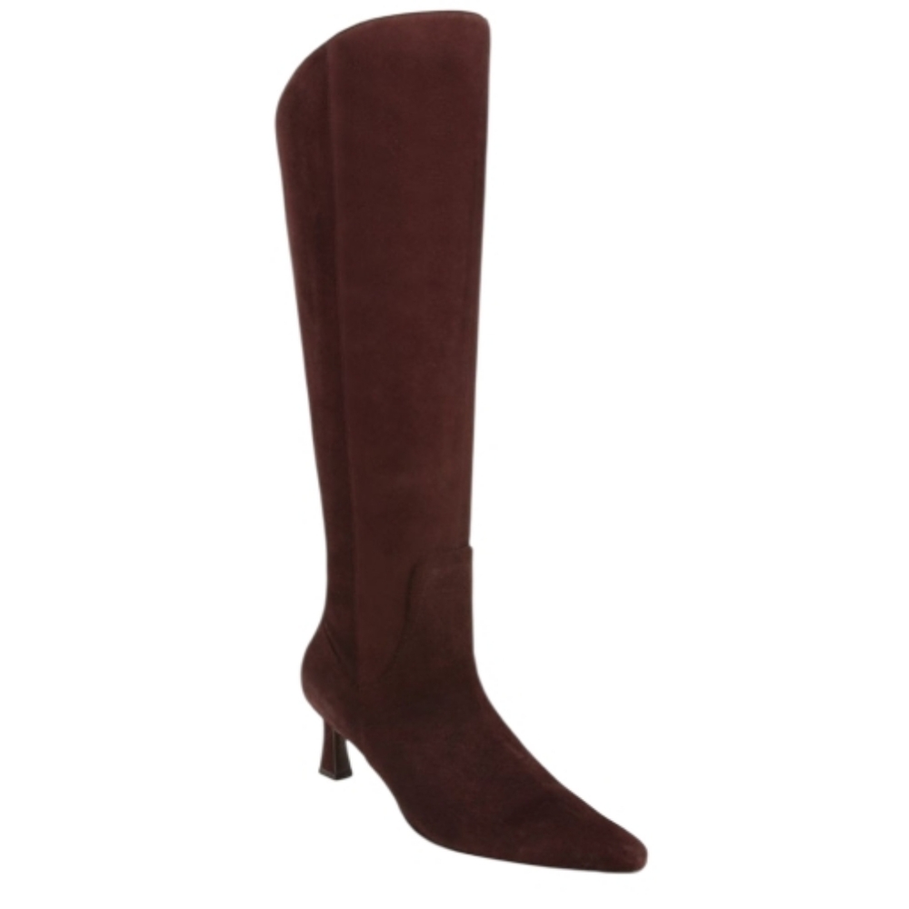 Naturalizer Dark Brown Suede Women's Deesha Wide CaIf Knee High Dress Heel Boots - Picture 3 of 8